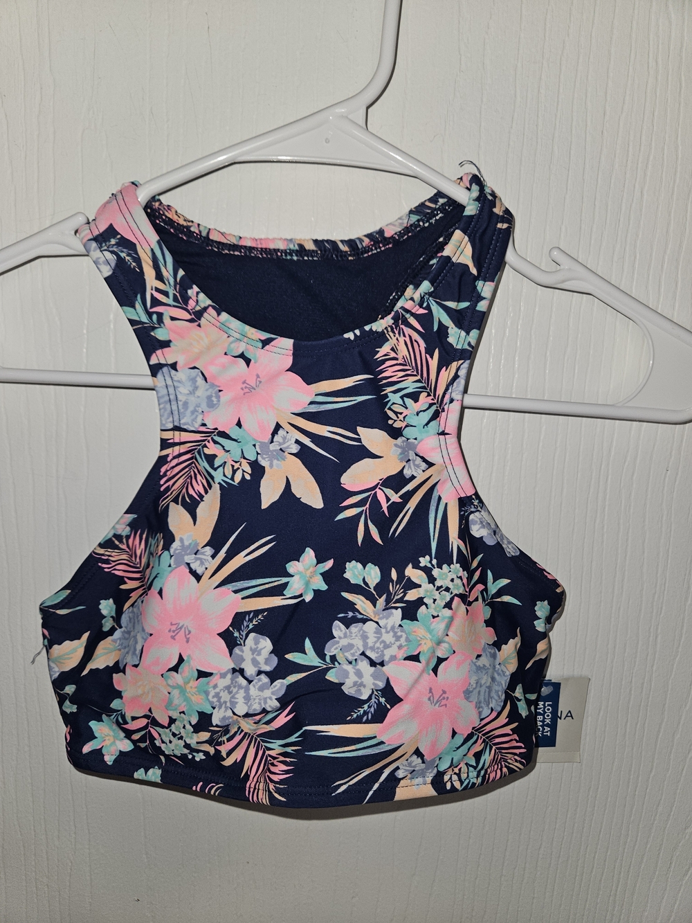 Arizona Jean Company Girls Navy Floral High Neck Bikini Top - Pink, Mint, Peach
